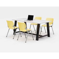 KFI Studios Midtown Dining Table with Four Yellow Kool Series Chairs, 36 x 72 x 30, Designer White, Ships in 4-6 Business Days