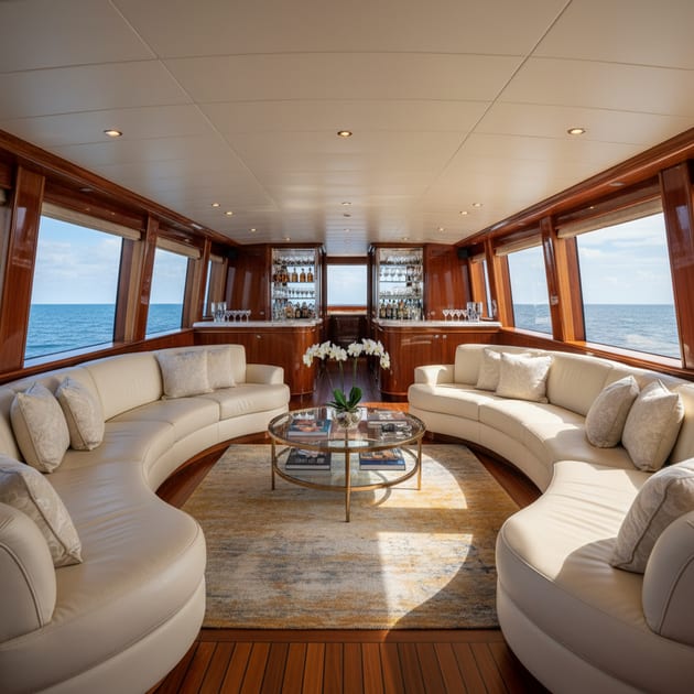 Interior of the Boston Belle showing luxurious seating