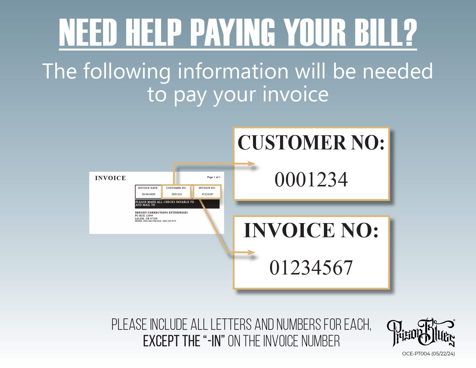 The following information will be needed to pay your invoice